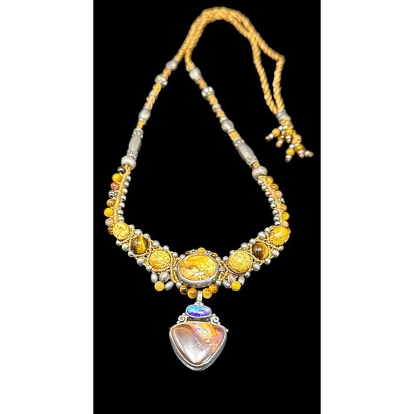 Vintage Southwestern Sterling Silver, Jasper, and Moonstone Necklace Ethnic - Picture 7 of 7